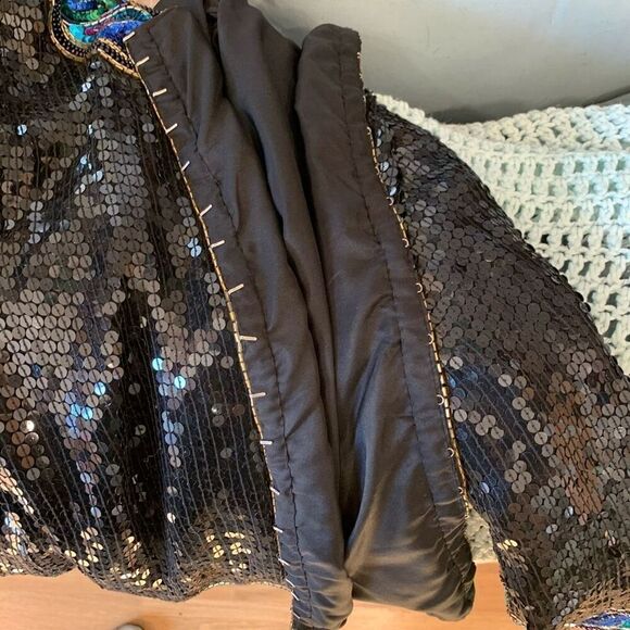 Stenay Vintage 80s Silk Sequins Dinner Jacket Black w/ Multicolor Trim Lined Lg - Picture 11 of 11